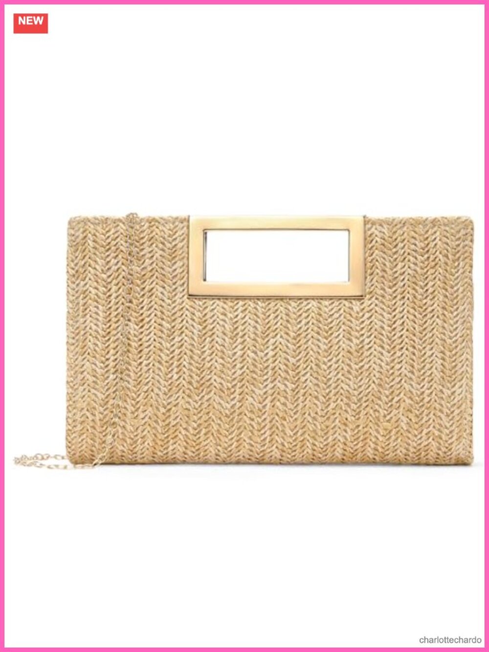 Straw Woven Clutch Handbag with Detachable Gold Chain